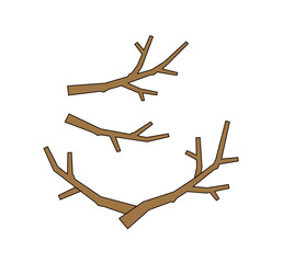 木の枝のイラスト素材セット、シンプルな枝のパーツ＿線画