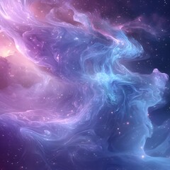 Obraz premium A background with a dark purple and blue gradient, a pink nebula in the upper right corner, the bottom left is an abstract figure of smoke