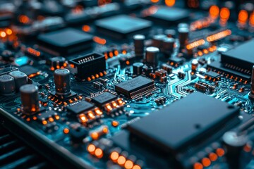 Fototapeta premium Close-up of a Circuit Board with Orange LEDs