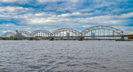Bridge over Daugava river in Riga town Latvia