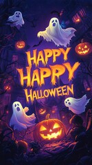 Spooky Halloween Scene with Pumpkins and Ghost
