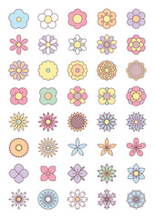 Set of abstract flower icon. Collection of colorful outline flower heads. Vector 10 EPS.