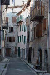 Fototapeta premium The town of Colmars, a medieval walled town with a picturesque charm, in the Mercantour National Park of the French Alps.