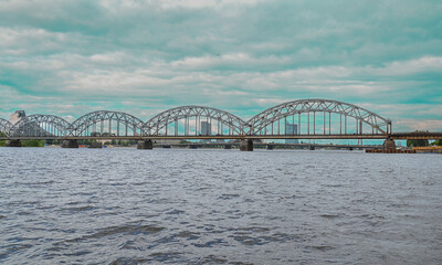 Bridge over Daugava river in Riga town Latvia