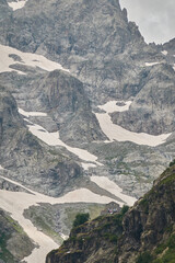 Beautiful views of the mountains and the glacial cirque on the route to the Refuge des Bans, in the Écrins National Park. Alps. France
