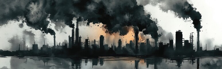 Obraz premium Dramatic Industrial Landscape Highlighting Pollution and Urban Development