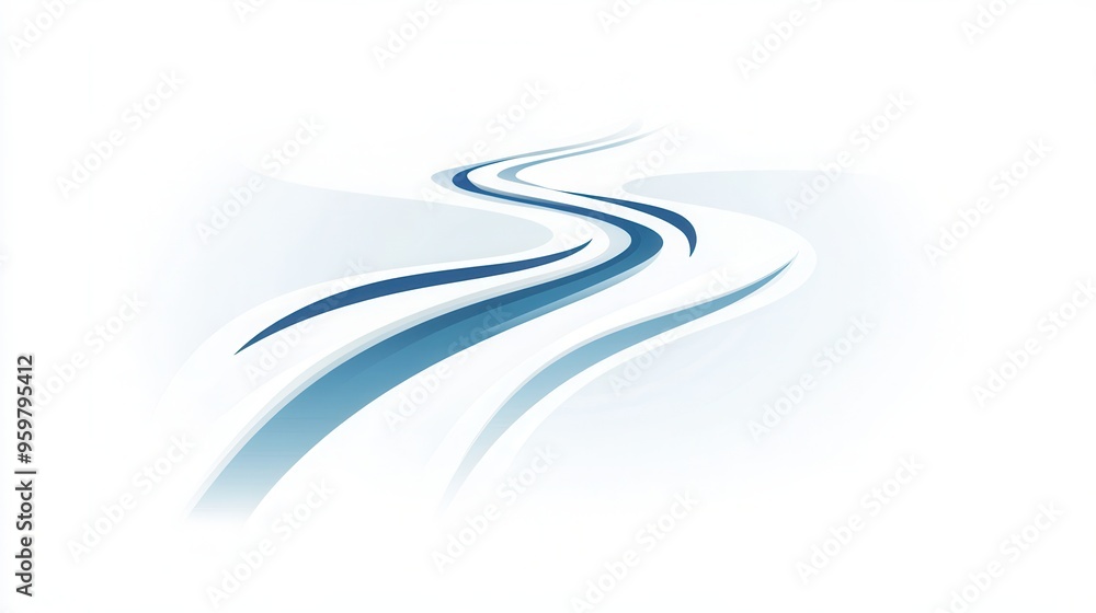 Poster an abstract representation of a ski trail in the snow, featuring flowing lines that evoke movement a