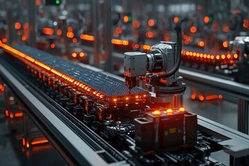 Robotic Arm Assembling a Circuit Board on a Conveyor Belt