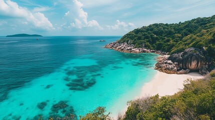 Fototapeta premium Similan Islands, Thailand, known for their crystal-clear waters, white sandy beaches, and vibrant marine life