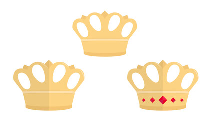 set of Golden crown king princess cartoon vector 