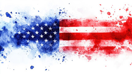 Watercolor American Flag with Copy Space