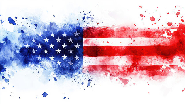 Watercolor American Flag with Copy Space