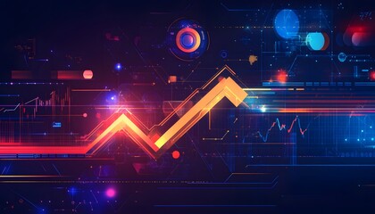 Abstract Digital Graphic with Upward Arrow and Data Lines