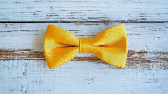 Yellow bow tie on a light wooden background - Powered by Adobe