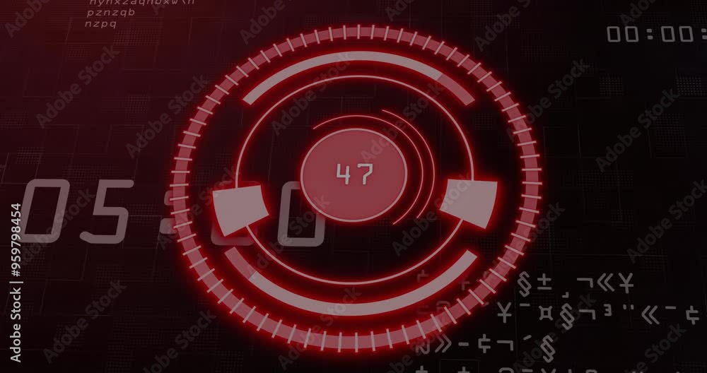 Aufkleber red circular progress bar animation with numbers and data processing in background
