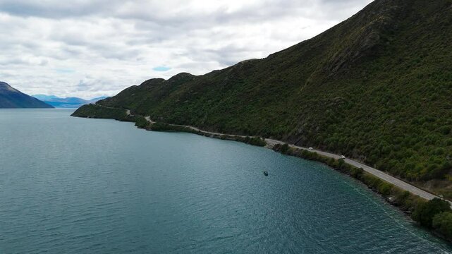 Aerial of Devil's Staircase Lookout Point - Wakatipu Lake, Queenstown New Zealand.