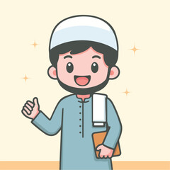 Cute Muslim Boy Character in Modern Flat Design