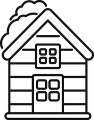 Line art vector icon of a sustainable wooden house with large windows, symbolizing eco friendly living and connection with nature
