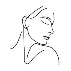 A minimalist one-line art illustration of a woman in profile, showcasing elegance and simplicity. Ideal for wall art, prints, fashion designs, beauty-related products, and modern decor
