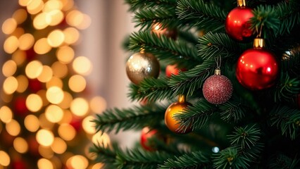 Christmas Tree, Holiday Baubles, Festive Lights,