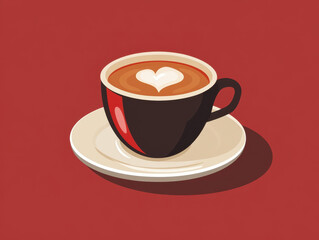 Obraz premium A beautifully crafted coffee cup with heart shaped foam design, set against warm background, evokes cozy and inviting atmosphere.