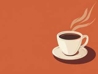 Obraz premium A steaming cup of rich coffee sits on saucer against warm, earthy background, inviting warmth and comfort.