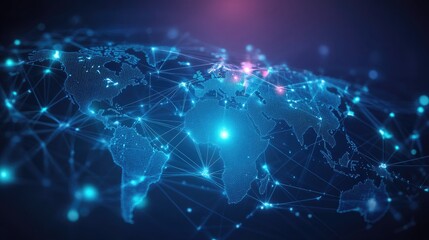 Obraz premium Global Network Connections: A Visualization of Digital Interconnectivity