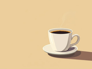 Obraz premium A steaming cup of coffee on saucer, exuding warmth and energy, set against minimalist background.