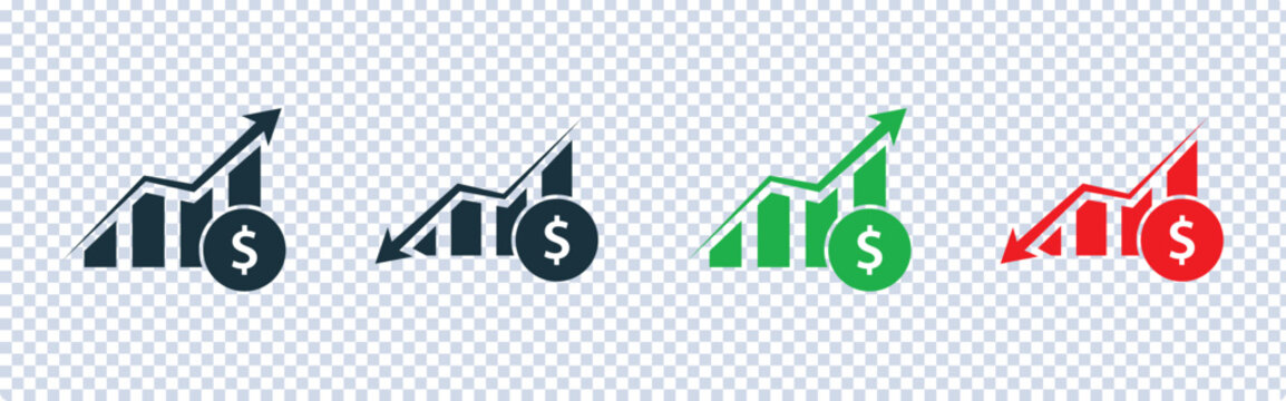  dollar increase and decrease icon. Up and down dollar arrow vector icon. Financial concept. Vector illustration
