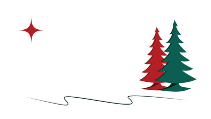 Christmas card with stylized image of star and two Christmas trees. Vector illustration with white background.