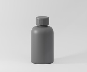 Black Bottle Design Mockup with White Backdrop, 3D rendering