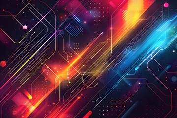 Fototapeta premium Vibrant Abstract Digital Background with Colorful Lines and Geometric Patterns