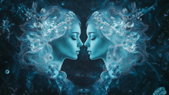 Gemini has a symbol of the twins, The constellation of Gemini zodiac sign, Gemini zodiac sign astrological background. The Gemini horoscope sign