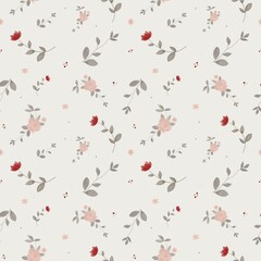 Floral Seamless Pattern with Delicate Roses and Leaves