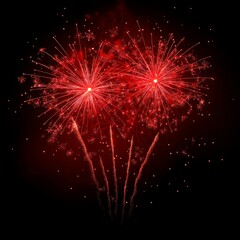 Obraz premium Red Fireworks Display in Night Sky.