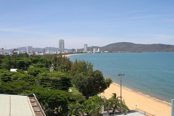 Panoramic View of Quy Nhon Coastline from Hotel Room on a Clear Summer Day