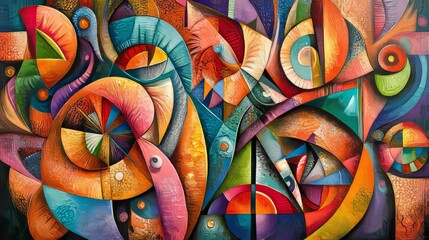Festive Cubism Dreams - Whimsical UHD Abstract Folk Art