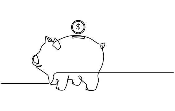 recommend clip art: Piggy bank in continuous line art drawing style. Pig moneybox black linear sketch isolated on white background. Vector illustration, Continuous line drawing of piggy bank