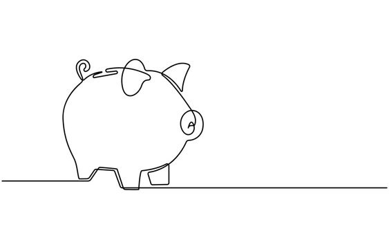 recommend clip art: Piggy bank in continuous line art drawing style. Pig moneybox black linear sketch isolated on white background. Vector illustration, Continuous line drawing of piggy bank