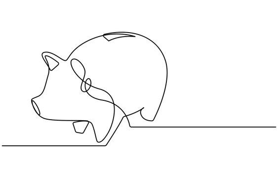 recommend clip art: Piggy bank in continuous line art drawing style. Pig moneybox black linear sketch isolated on white background. Vector illustration, Continuous line drawing of piggy bank