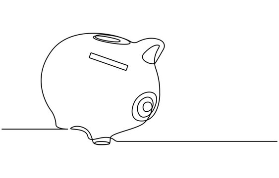 recommend clip art: Piggy bank in continuous line art drawing style. Pig moneybox black linear sketch isolated on white background. Vector illustration, Continuous line drawing of piggy bank