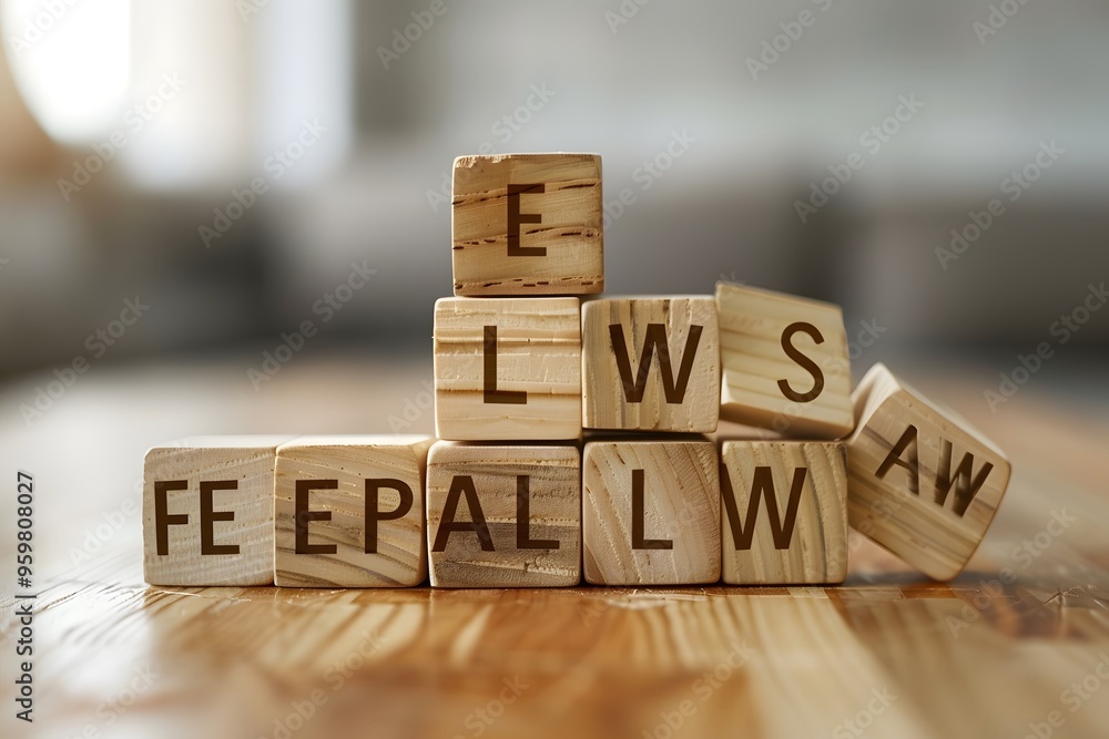 Poster stacked wooden blocks with letters on a table