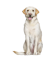 White Labrador Retriever dog sitting watercolor illustration isolated. Hand-drawn dog breeds collection