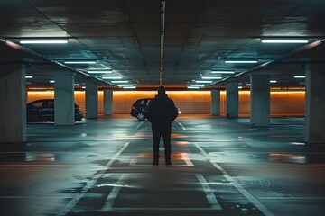 Mysterious Figure in an Empty Underground Parking Lot
