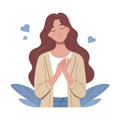 Cheerful Female Character Applauding in Minimalist Flat Vector Design