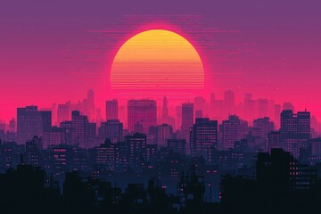Fototapeta premium Sunset over a Cityscape with Pink and Purple Hues