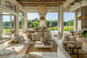Fototapeta premium Luxurious Living Room with Expansive Views and Natural Light