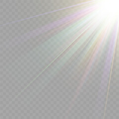 Rainbow crystal star. Crystal ray light, sun shines rainbow red yellow and blue color. Optical fire light effect. Vector lens glare leakage glare reflection effect. Sparkle shine. Sunlight