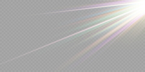 Rainbow crystal star. Crystal ray light, sun shines rainbow red yellow and blue color. Optical fire light effect. Vector lens glare leakage glare reflection effect. Sparkle shine. Sunlight