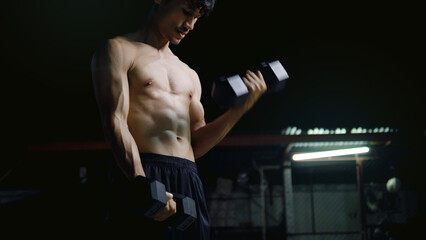 Dumbbell exercise, weight lifting and muscle building, healthy activities